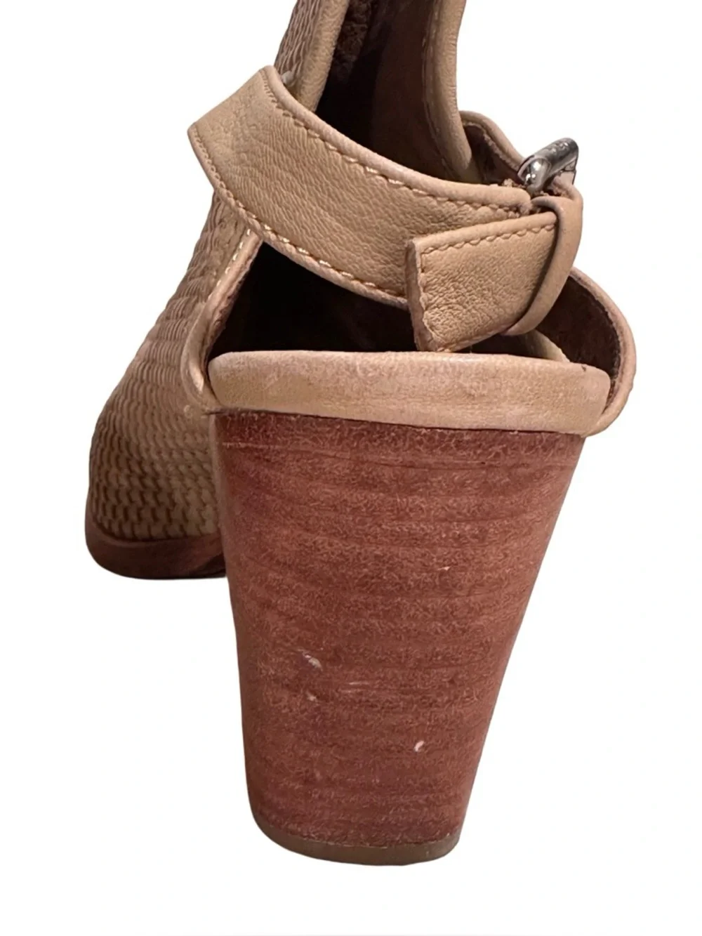 Frye Dani Woven Shield Leather Block Heel Peep Toe Sandals - Tan/Cream/Beige 8.5